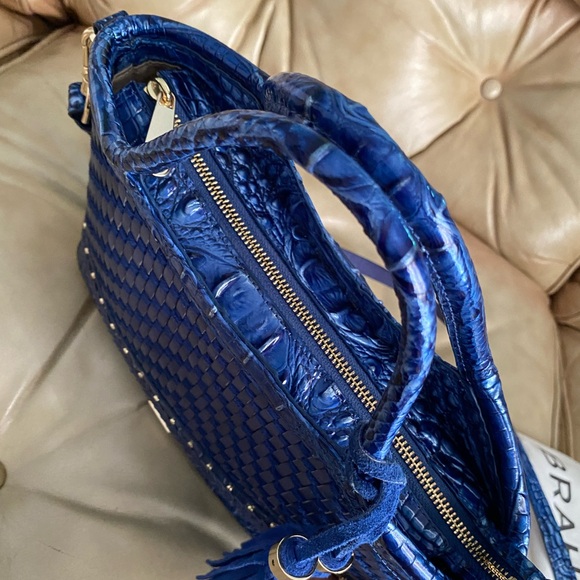 Brahmin Woven LEATHER Vista Blue Eldorado Elaine Bag Croc Tassel Charm - Picture 9 of 14
